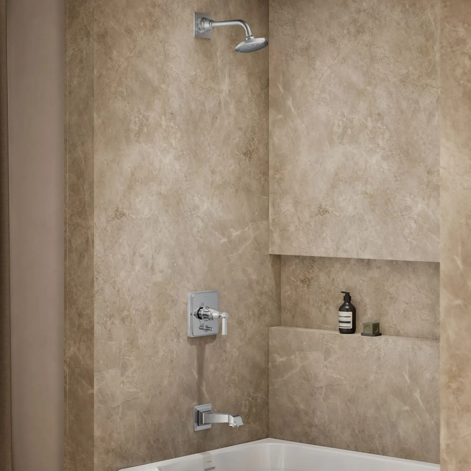 Rite-Temp® bath and shower trim kit with push-button diverter and lever handle, without showerhead^Kohler Online