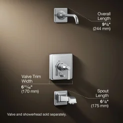 Rite-Temp® bath and shower trim kit with push-button diverter and lever handle, without showerhead^Kohler Online