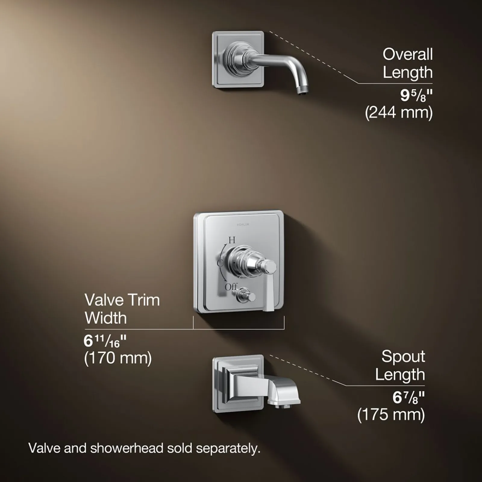 Rite-Temp® bath and shower trim kit with push-button diverter and lever handle, without showerhead^Kohler Online