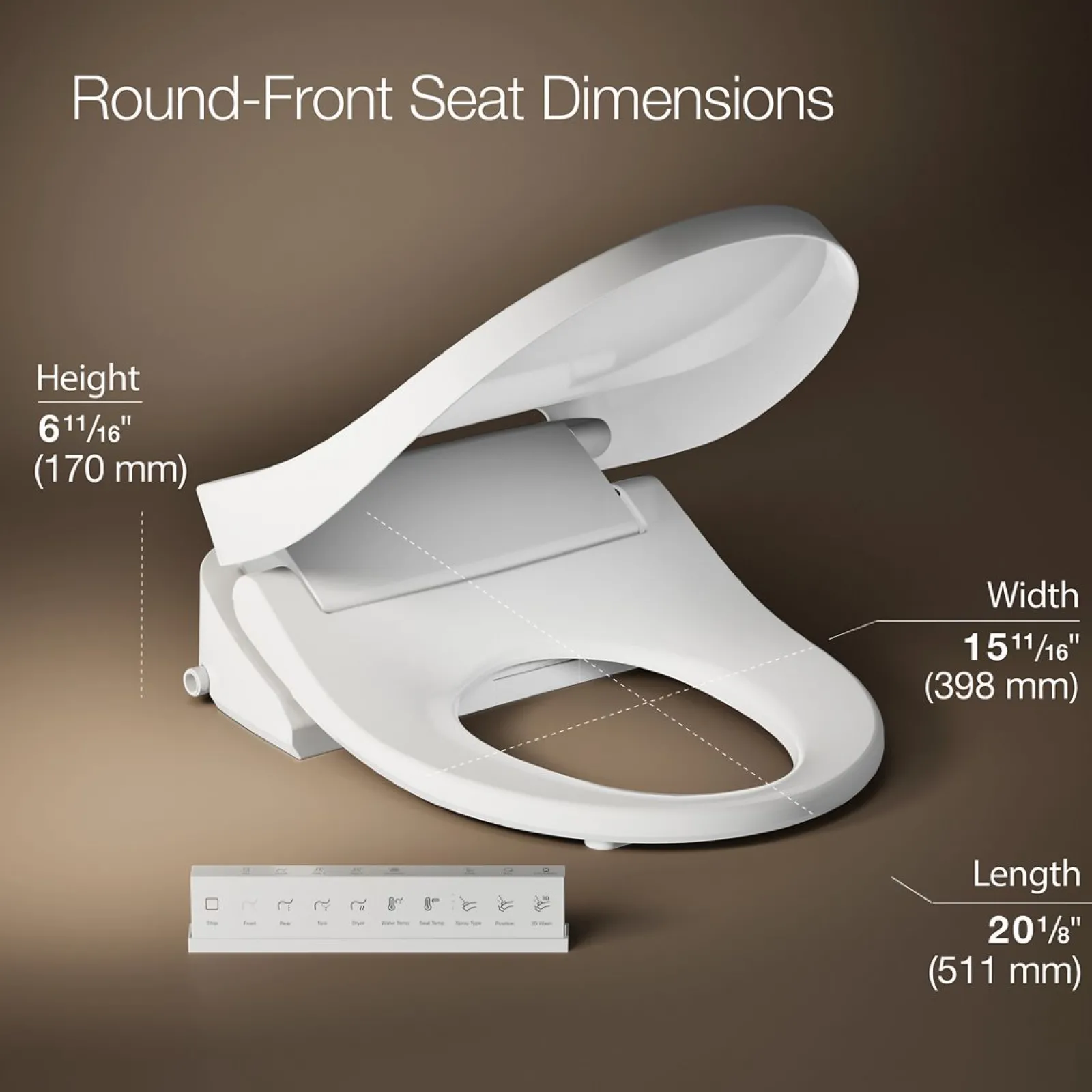 Round-front bidet toilet seat with remote control^Kohler Best