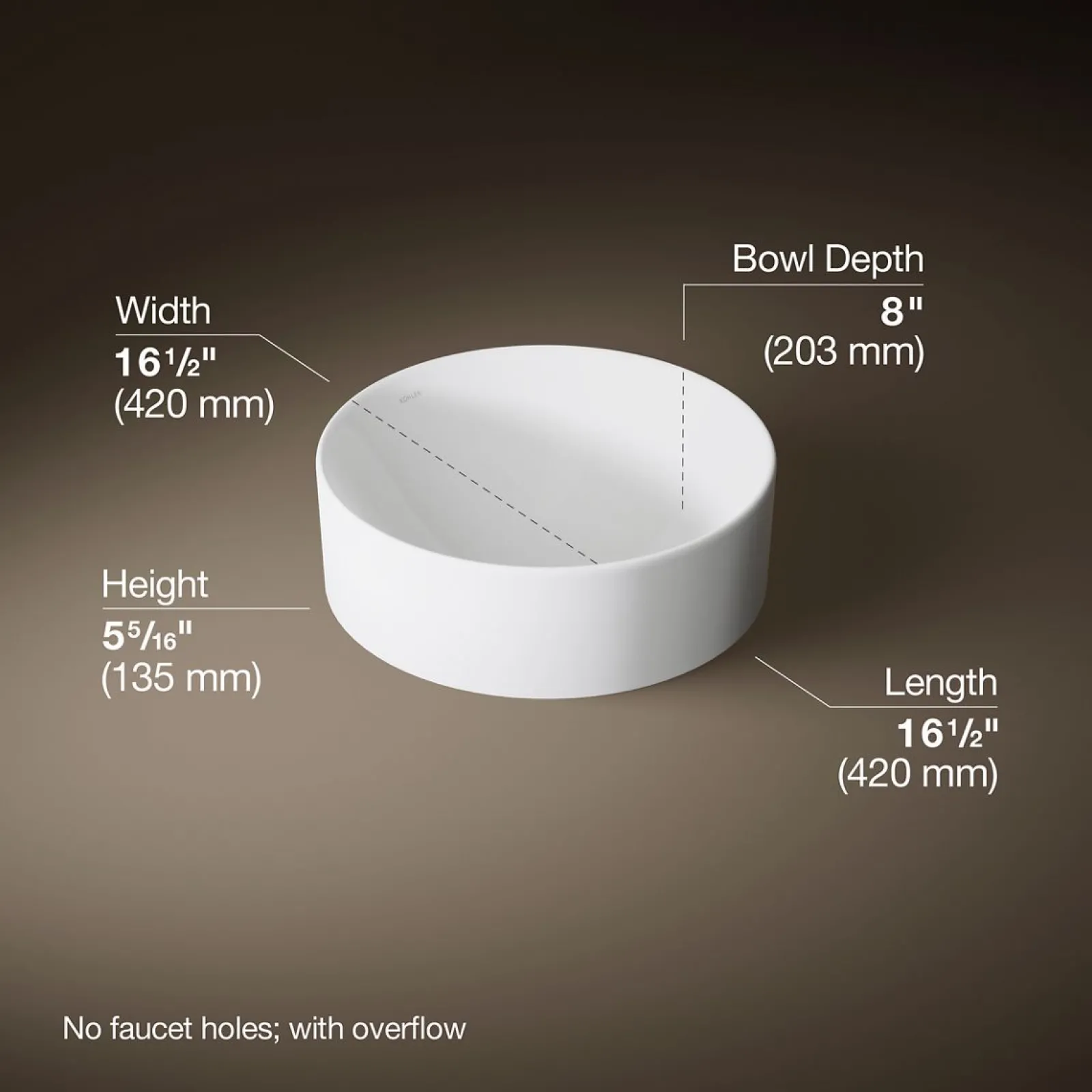 16-1/2" round vessel bathroom sink^Kohler Clearance
