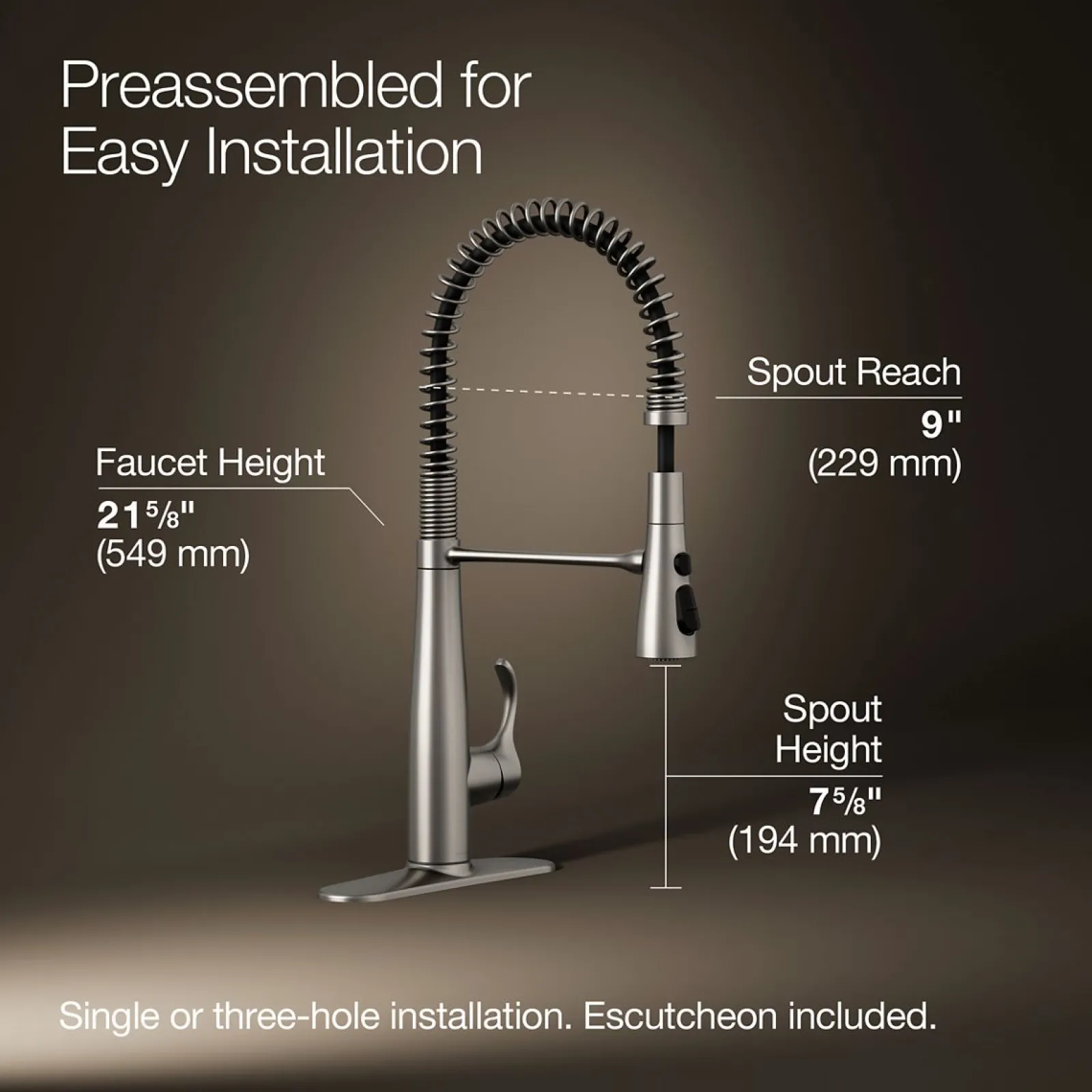 Semi-professional kitchen sink faucet with three-function sprayhead^Kohler Best