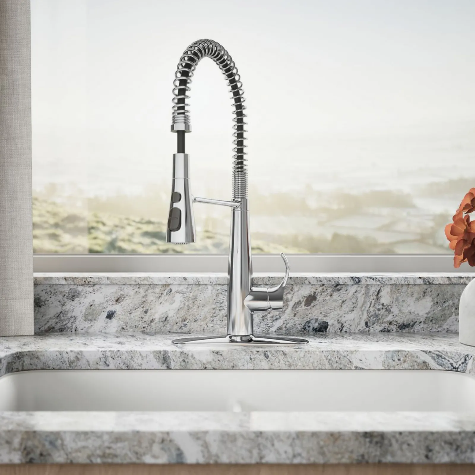 Semi-professional kitchen sink faucet with three-function sprayhead^Kohler Best