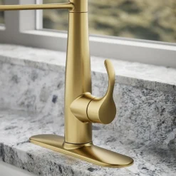 Semi-professional kitchen sink faucet with three-function sprayhead^Kohler Best