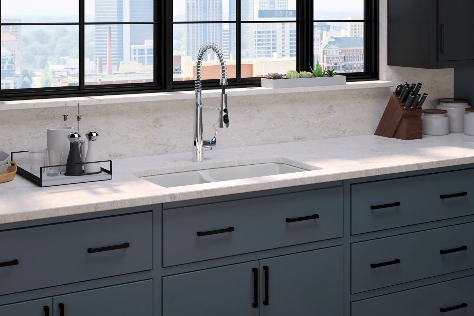 Semi-professional kitchen sink faucet with three-function sprayhead^Kohler Best