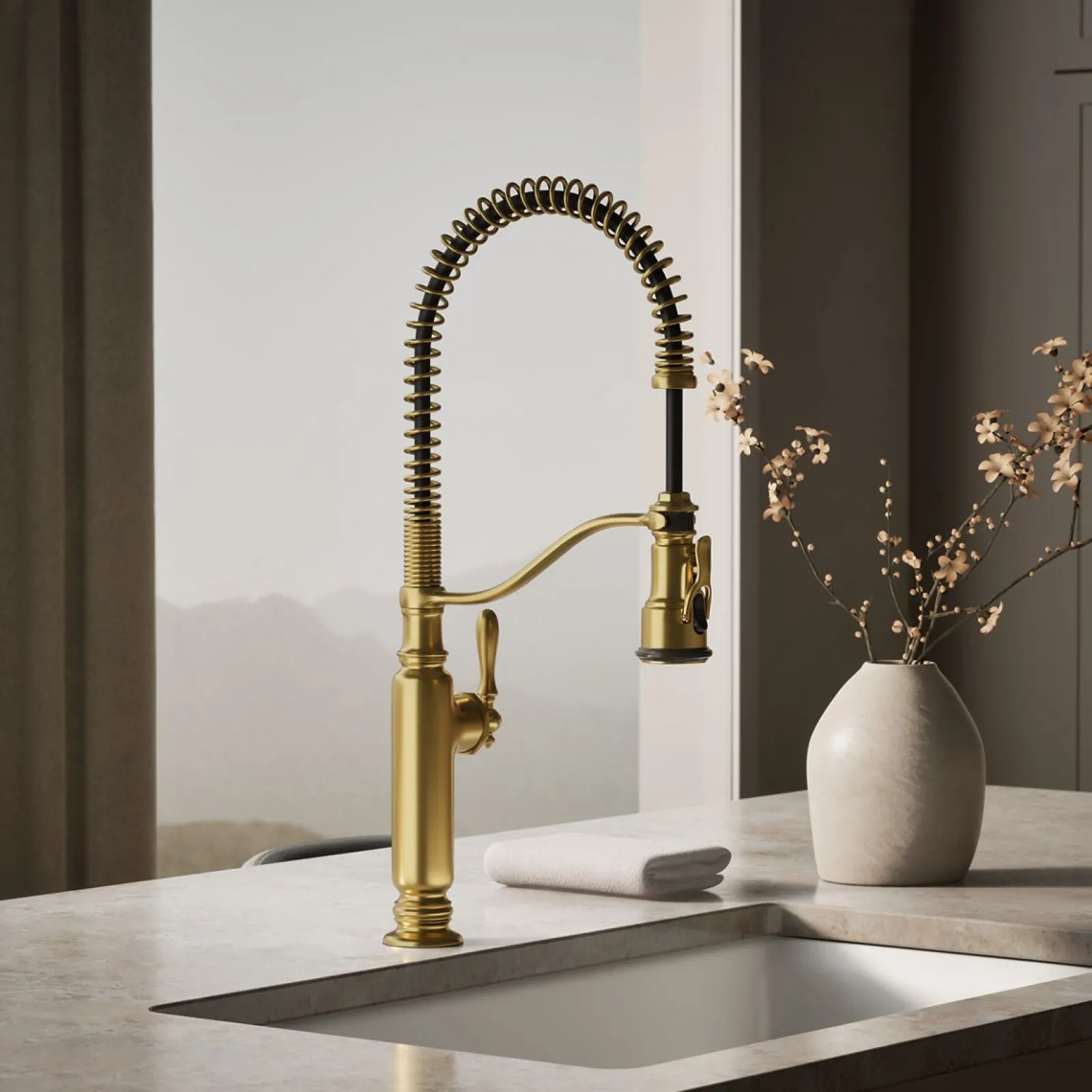 Semi-professional kitchen sink faucet with three-function sprayhead^Kohler Outlet