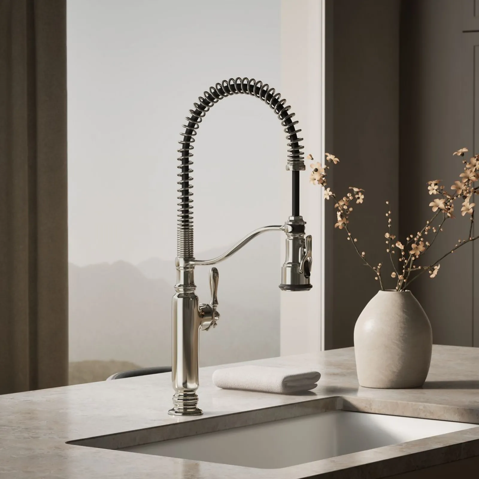 Semi-professional kitchen sink faucet with three-function sprayhead^Kohler Outlet