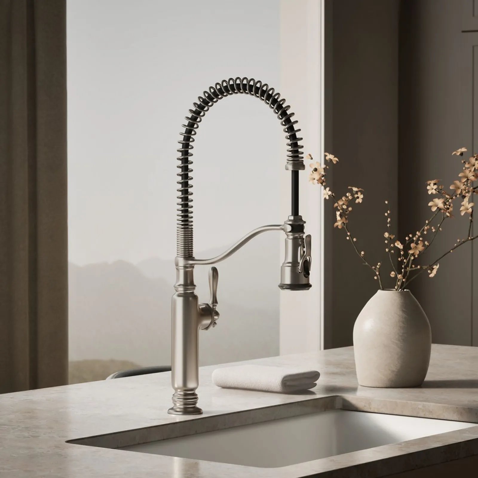 Semi-professional kitchen sink faucet with three-function sprayhead^Kohler Outlet