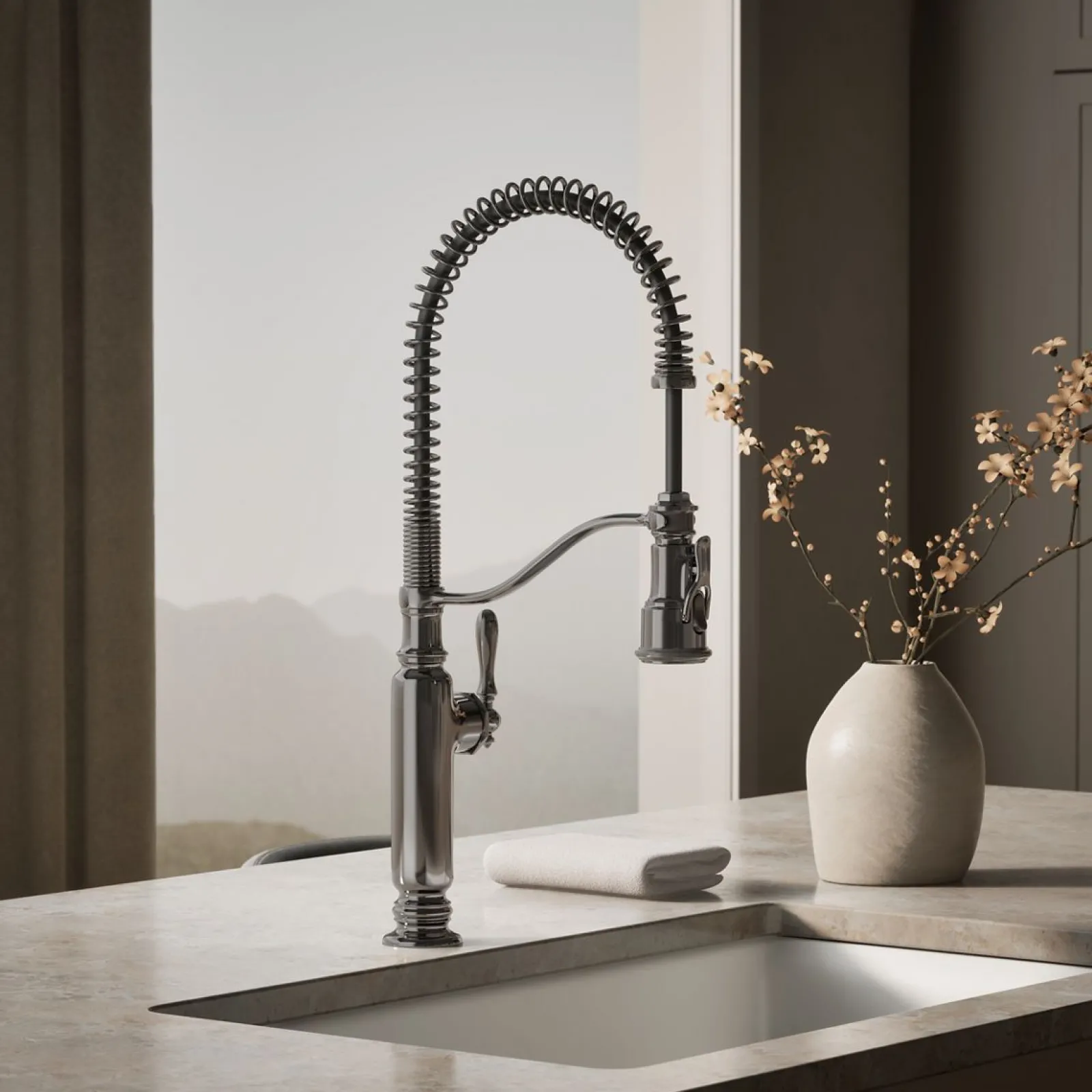 Semi-professional kitchen sink faucet with three-function sprayhead^Kohler Outlet