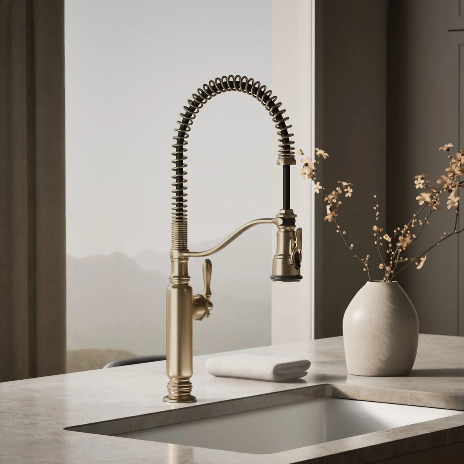 Semi-professional kitchen sink faucet with three-function sprayhead^Kohler Outlet