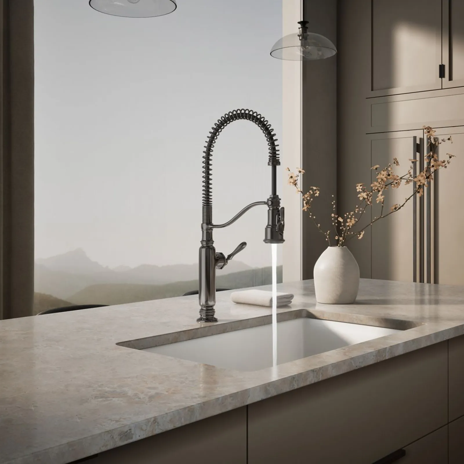 Semi-professional kitchen sink faucet with three-function sprayhead^Kohler Outlet