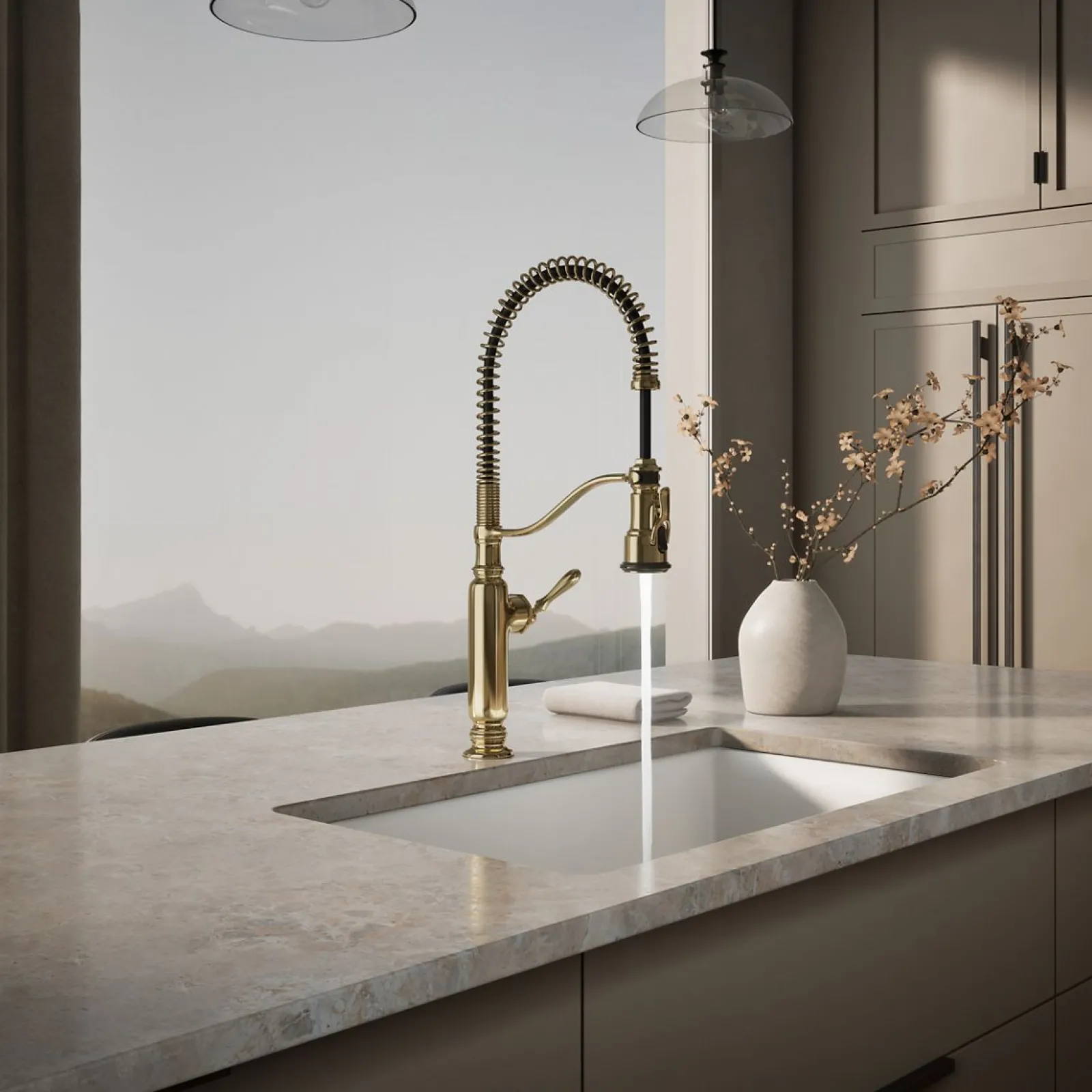 Semi-professional kitchen sink faucet with three-function sprayhead^Kohler Outlet