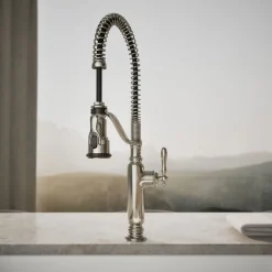 Semi-professional kitchen sink faucet with three-function sprayhead^Kohler Outlet