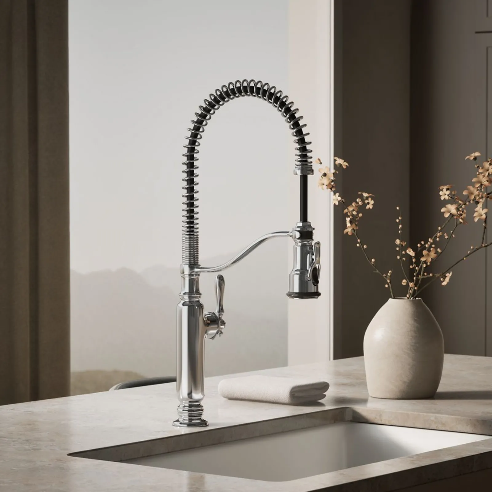 Semi-professional kitchen sink faucet with three-function sprayhead^Kohler Outlet
