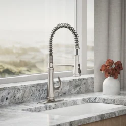 Semi-professional kitchen sink faucet with three-function sprayhead^Kohler