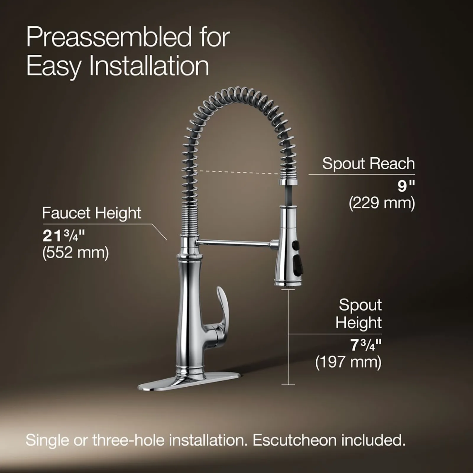 Semi-professional kitchen sink faucet with three-function sprayhead^Kohler