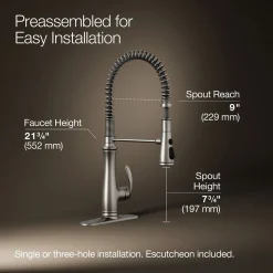 Semi-professional kitchen sink faucet with three-function sprayhead^Kohler