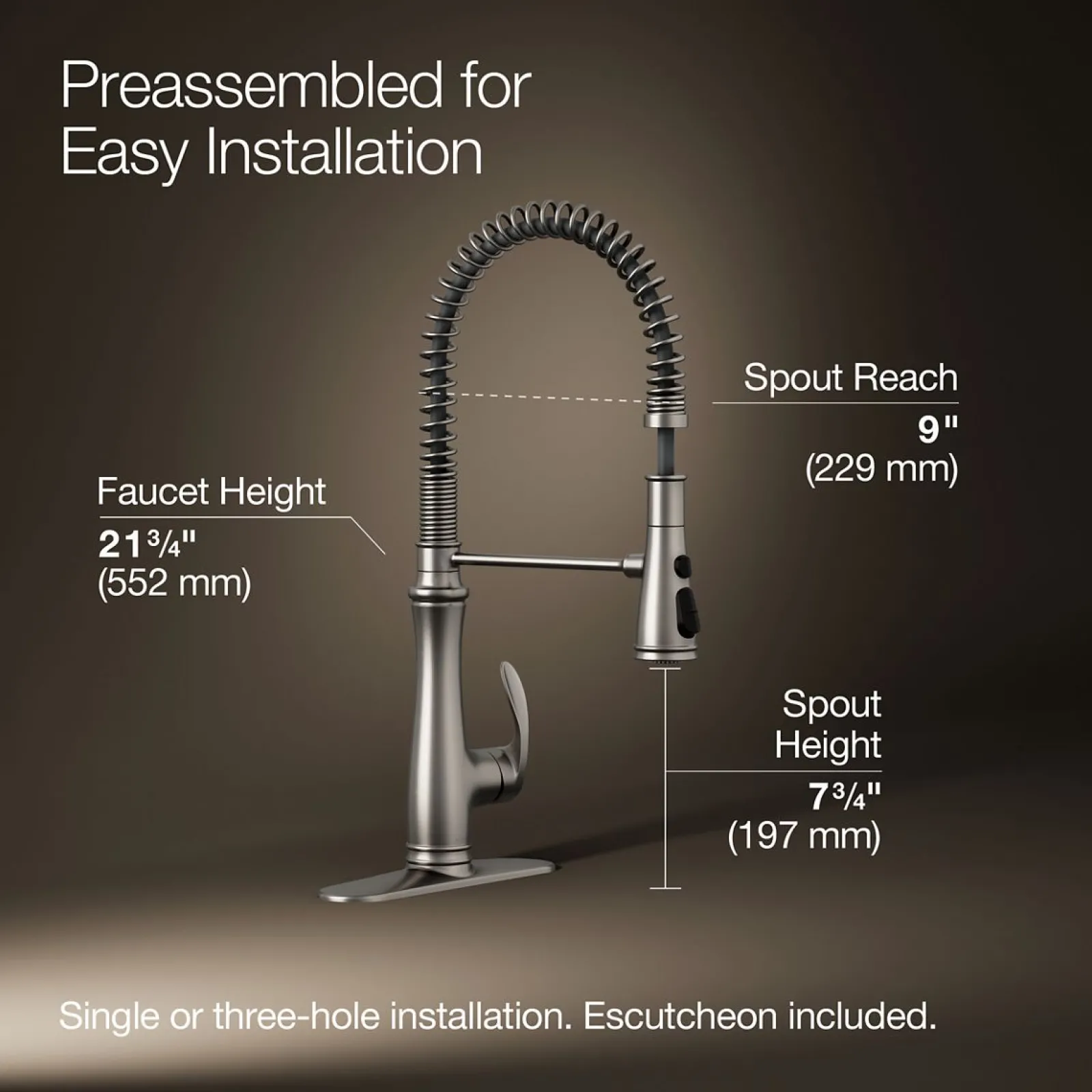 Semi-professional kitchen sink faucet with three-function sprayhead^Kohler
