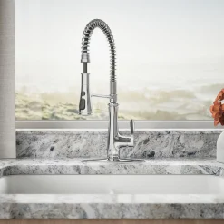 Semi-professional kitchen sink faucet with three-function sprayhead^Kohler