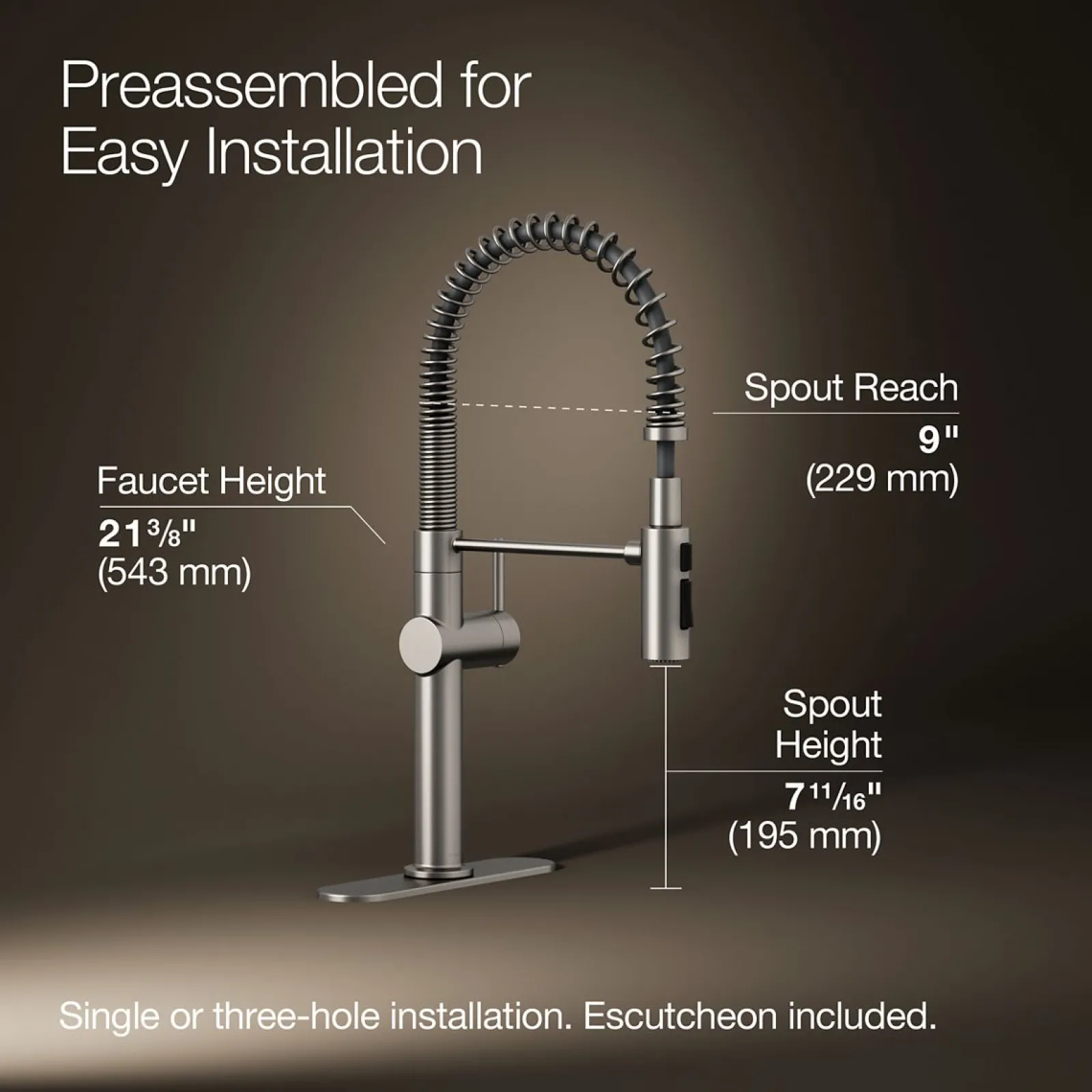 Semi-professional kitchen sink faucet with three-function sprayhead^Kohler New