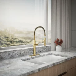 Semi-professional kitchen sink faucet with three-function sprayhead^Kohler New