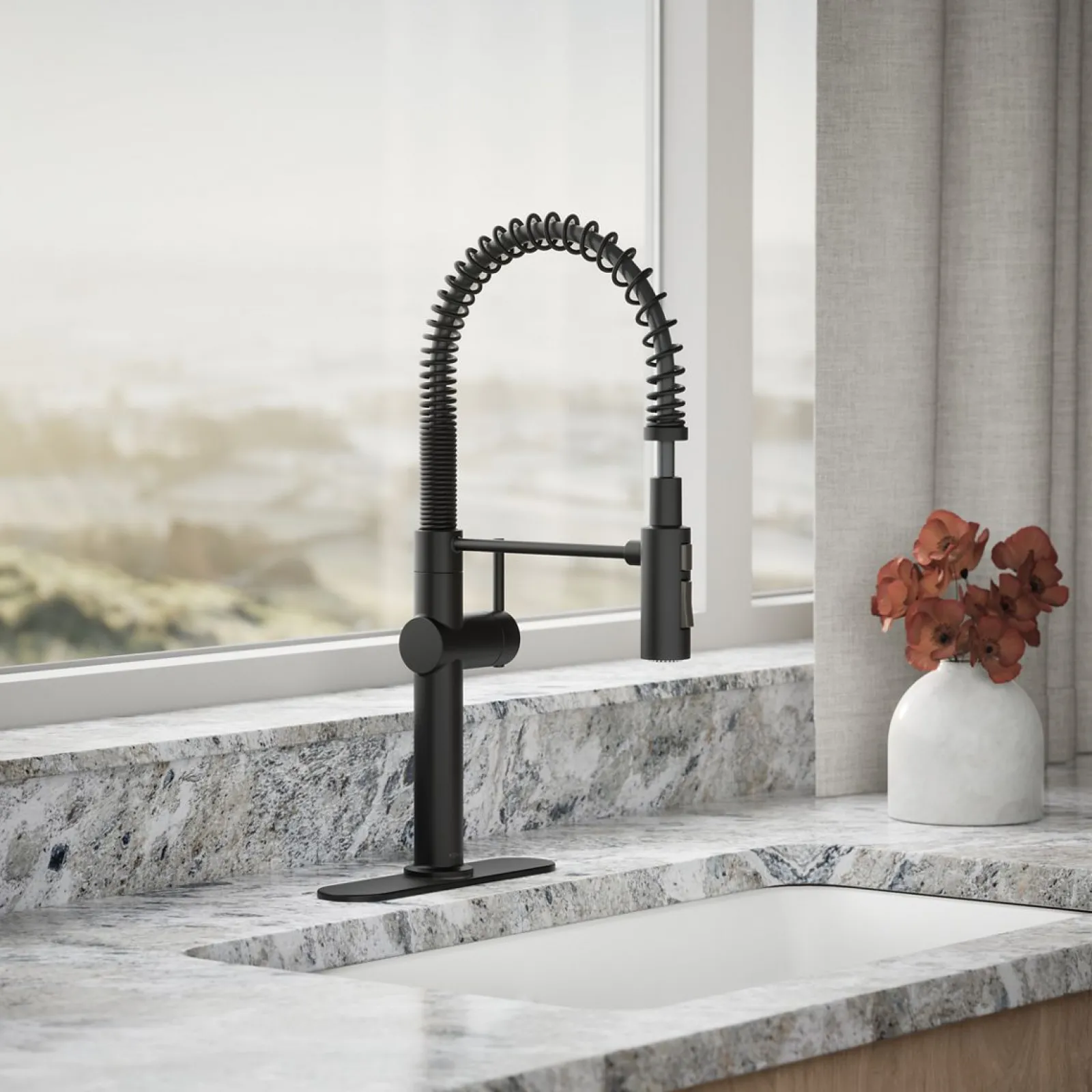 Semi-professional kitchen sink faucet with three-function sprayhead^Kohler New