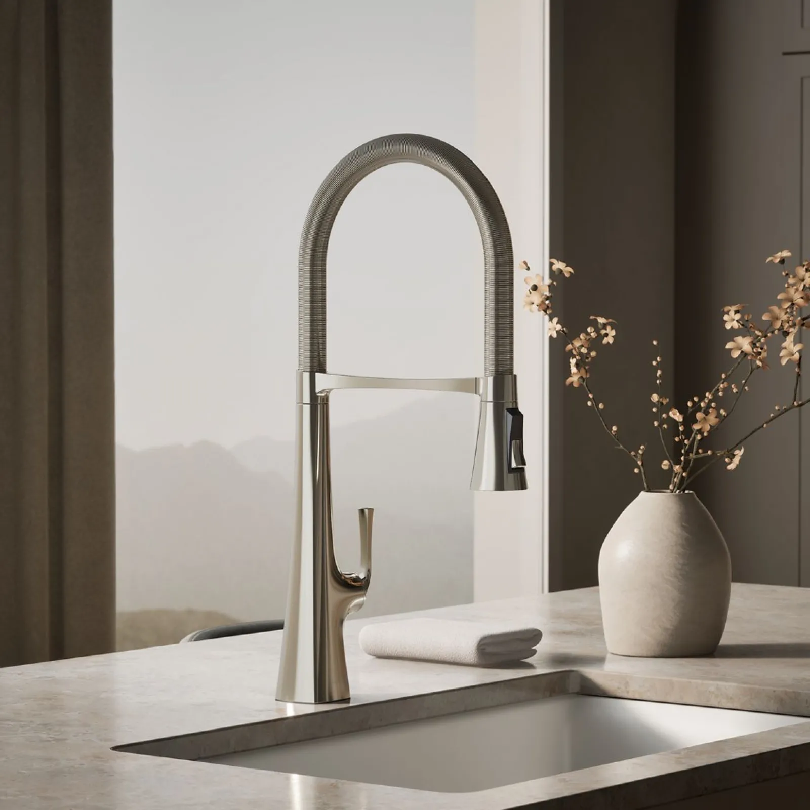 Semi-professional kitchen sink faucet with three-function sprayhead^Kohler New