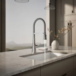 Semi-professional kitchen sink faucet with three-function sprayhead^Kohler New