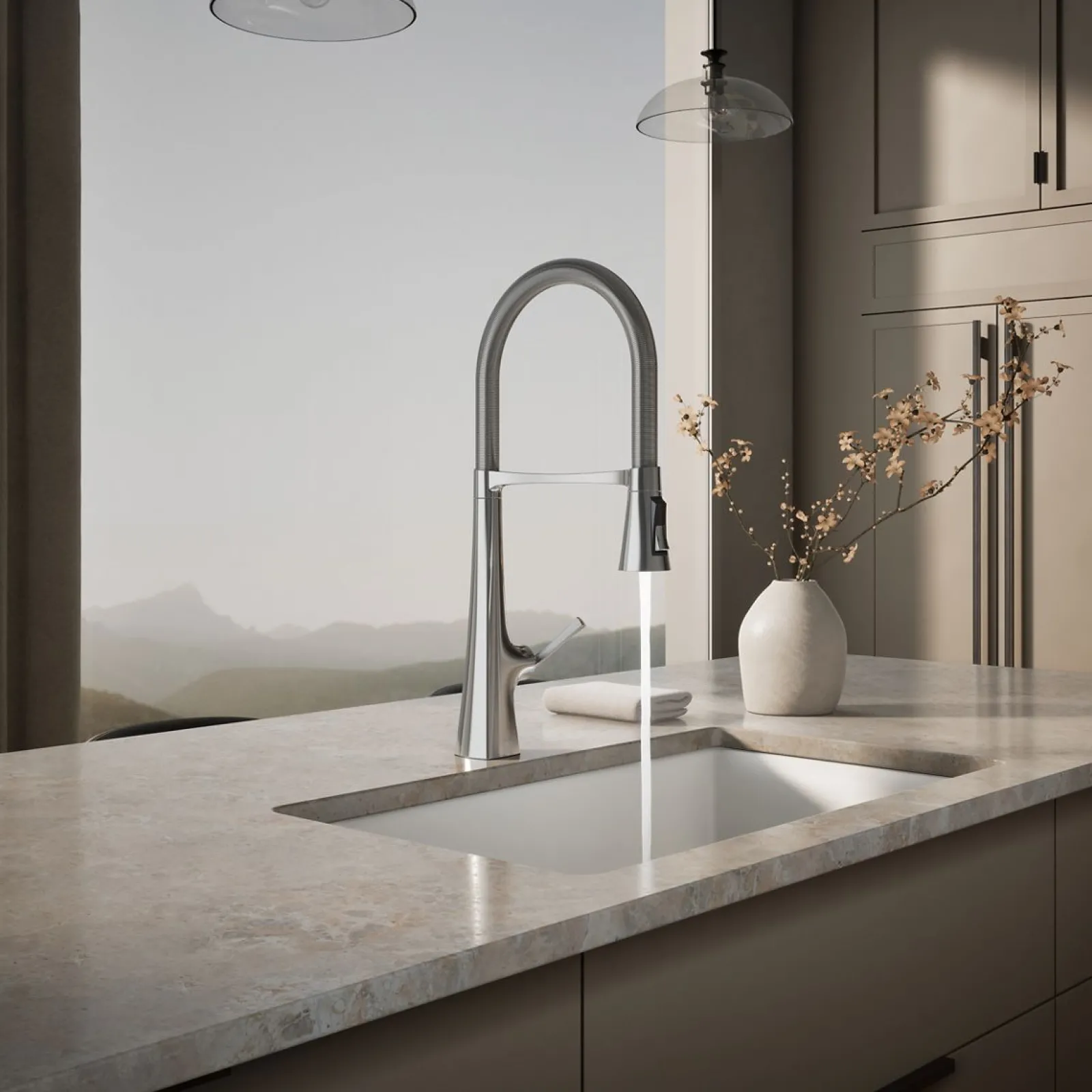 Semi-professional kitchen sink faucet with three-function sprayhead^Kohler New