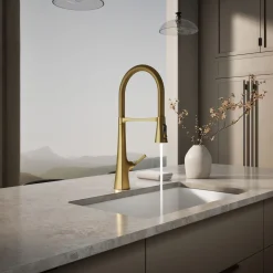 Semi-professional kitchen sink faucet with three-function sprayhead^Kohler New
