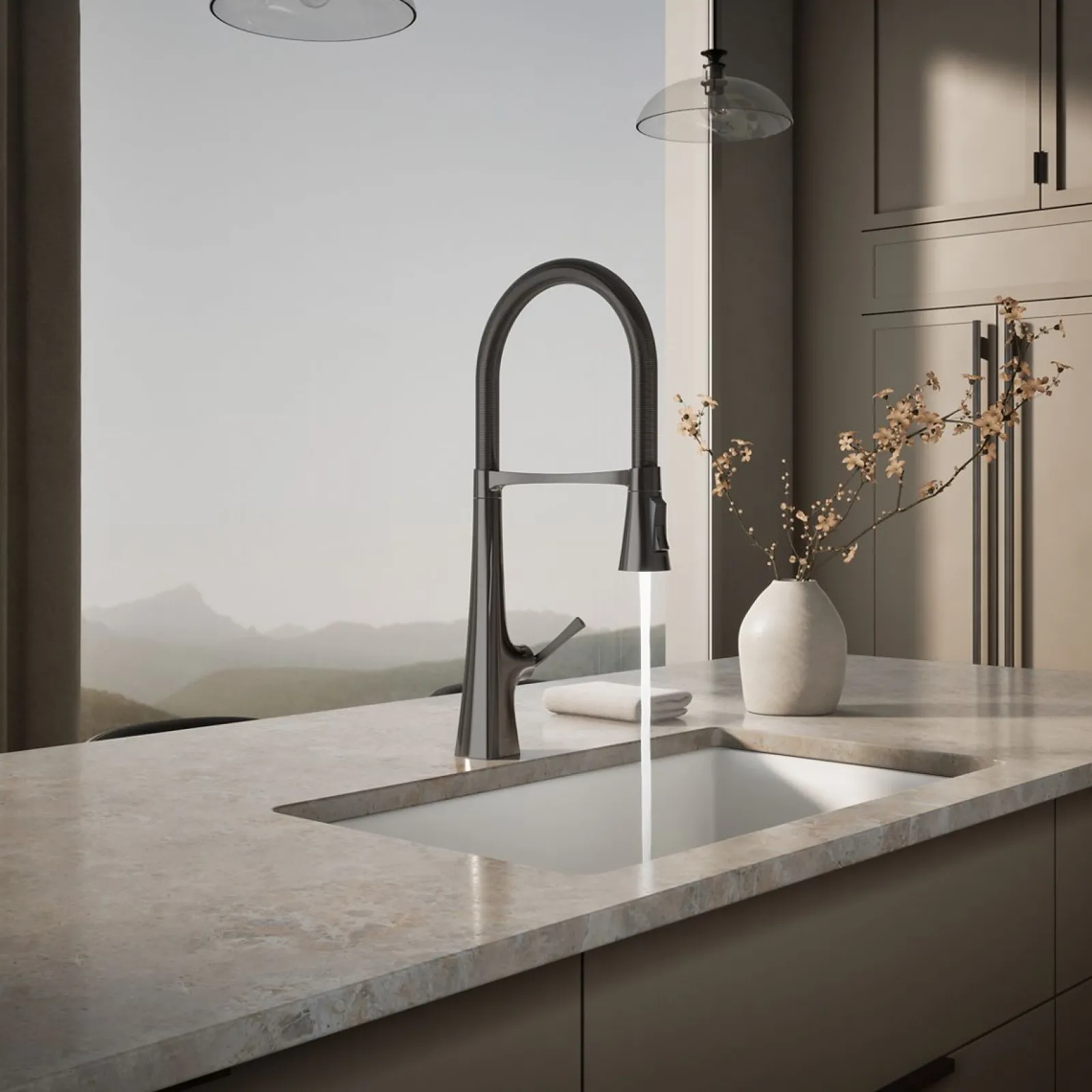 Semi-professional kitchen sink faucet with three-function sprayhead^Kohler New