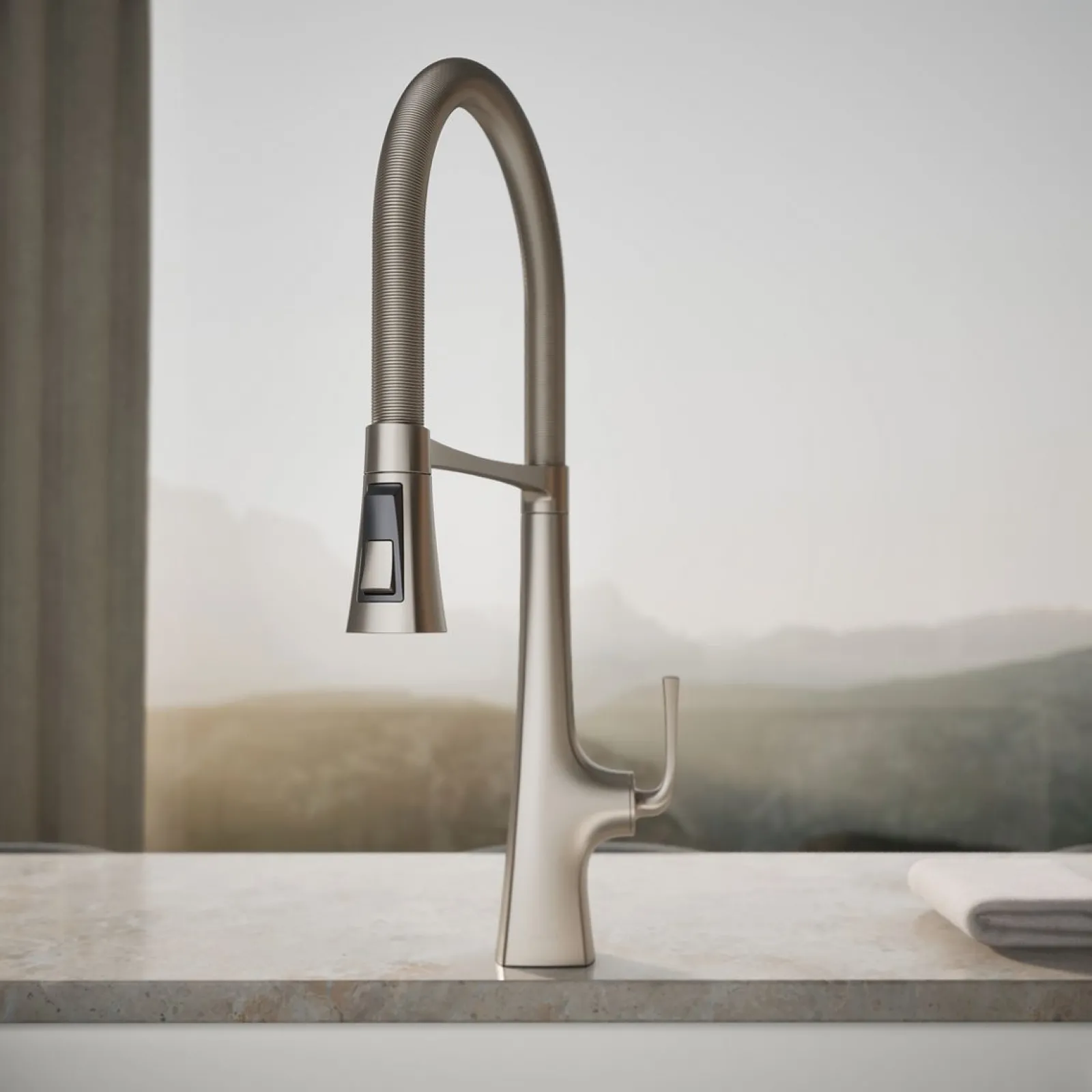 Semi-professional kitchen sink faucet with three-function sprayhead^Kohler New