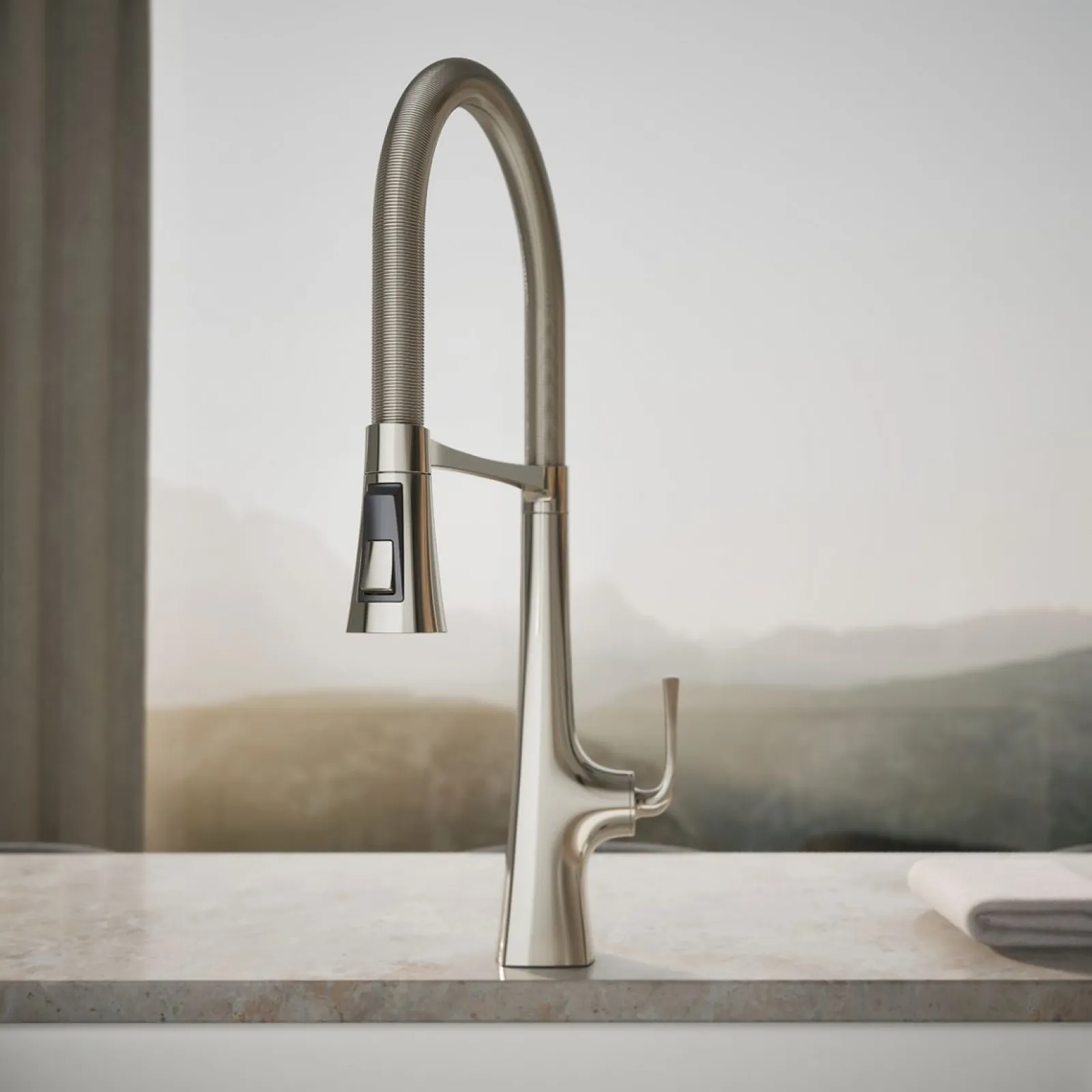 Semi-professional kitchen sink faucet with three-function sprayhead^Kohler New