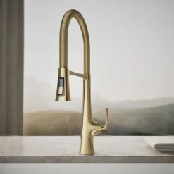 Semi-professional kitchen sink faucet with three-function sprayhead^Kohler New