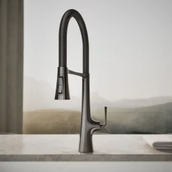 Semi-professional kitchen sink faucet with three-function sprayhead^Kohler New