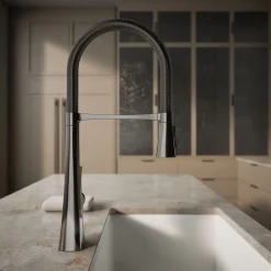 Semi-professional kitchen sink faucet with three-function sprayhead^Kohler New