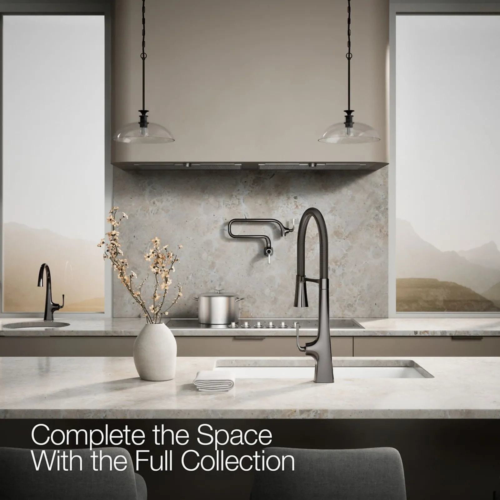 Semi-professional kitchen sink faucet with three-function sprayhead^Kohler New