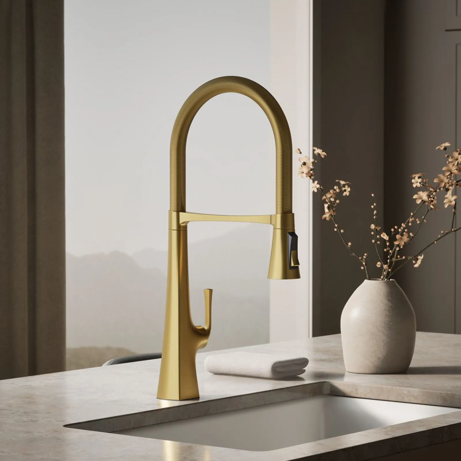 Semi-professional kitchen sink faucet with three-function sprayhead^Kohler New