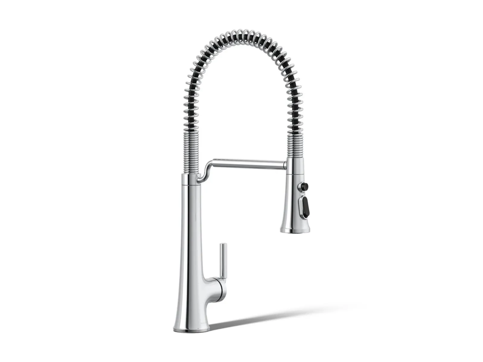 Semi-professional pull-down kitchen sink faucet with three-function sprayhead^Kohler Hot