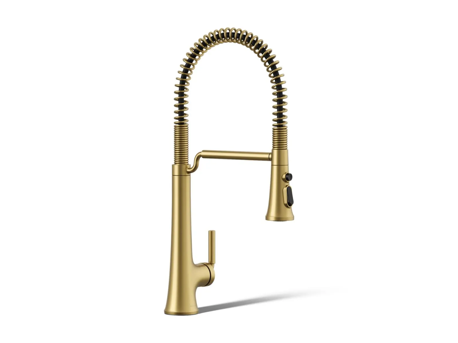Semi-professional pull-down kitchen sink faucet with three-function sprayhead^Kohler Hot