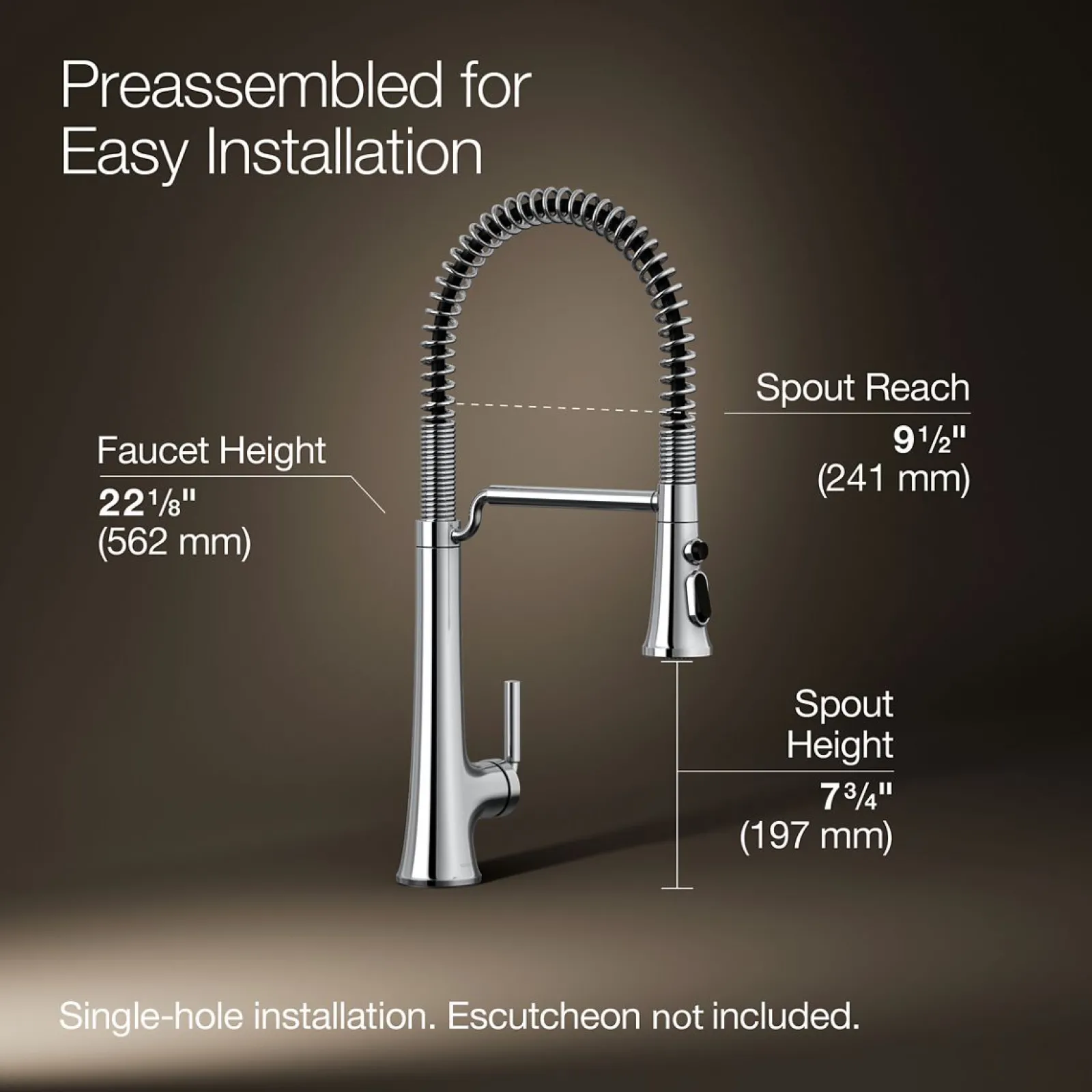 Semi-professional pull-down kitchen sink faucet with three-function sprayhead^Kohler Hot