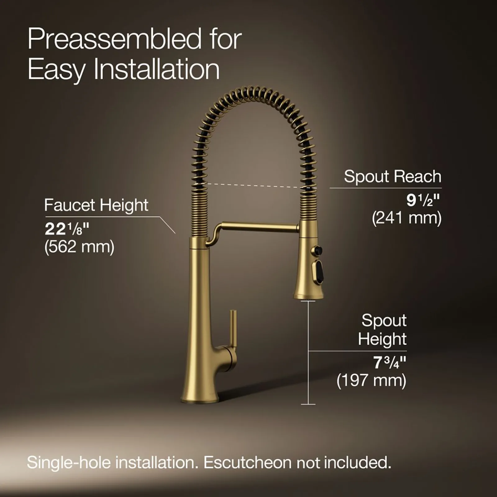 Semi-professional pull-down kitchen sink faucet with three-function sprayhead^Kohler Hot