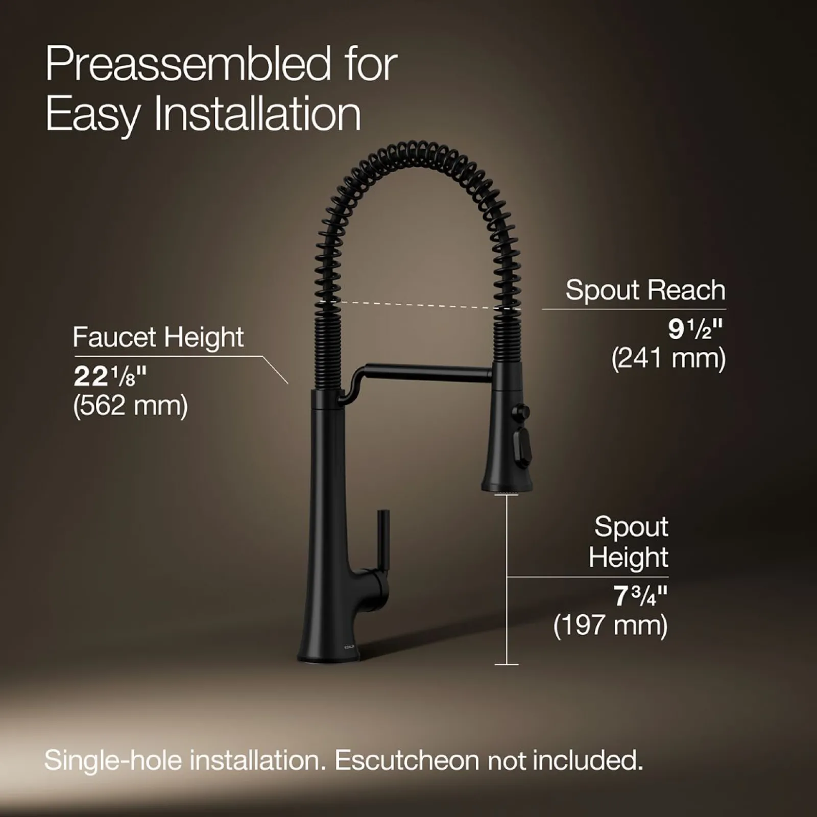 Semi-professional pull-down kitchen sink faucet with three-function sprayhead^Kohler Hot