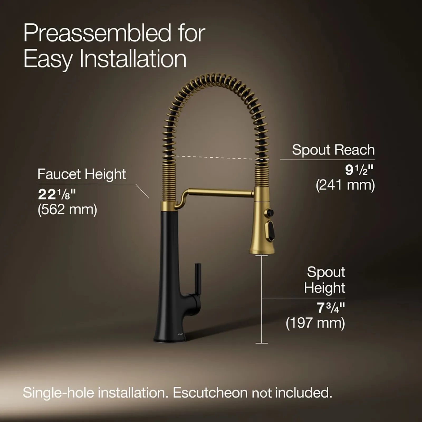 Semi-professional pull-down kitchen sink faucet with three-function sprayhead^Kohler Hot