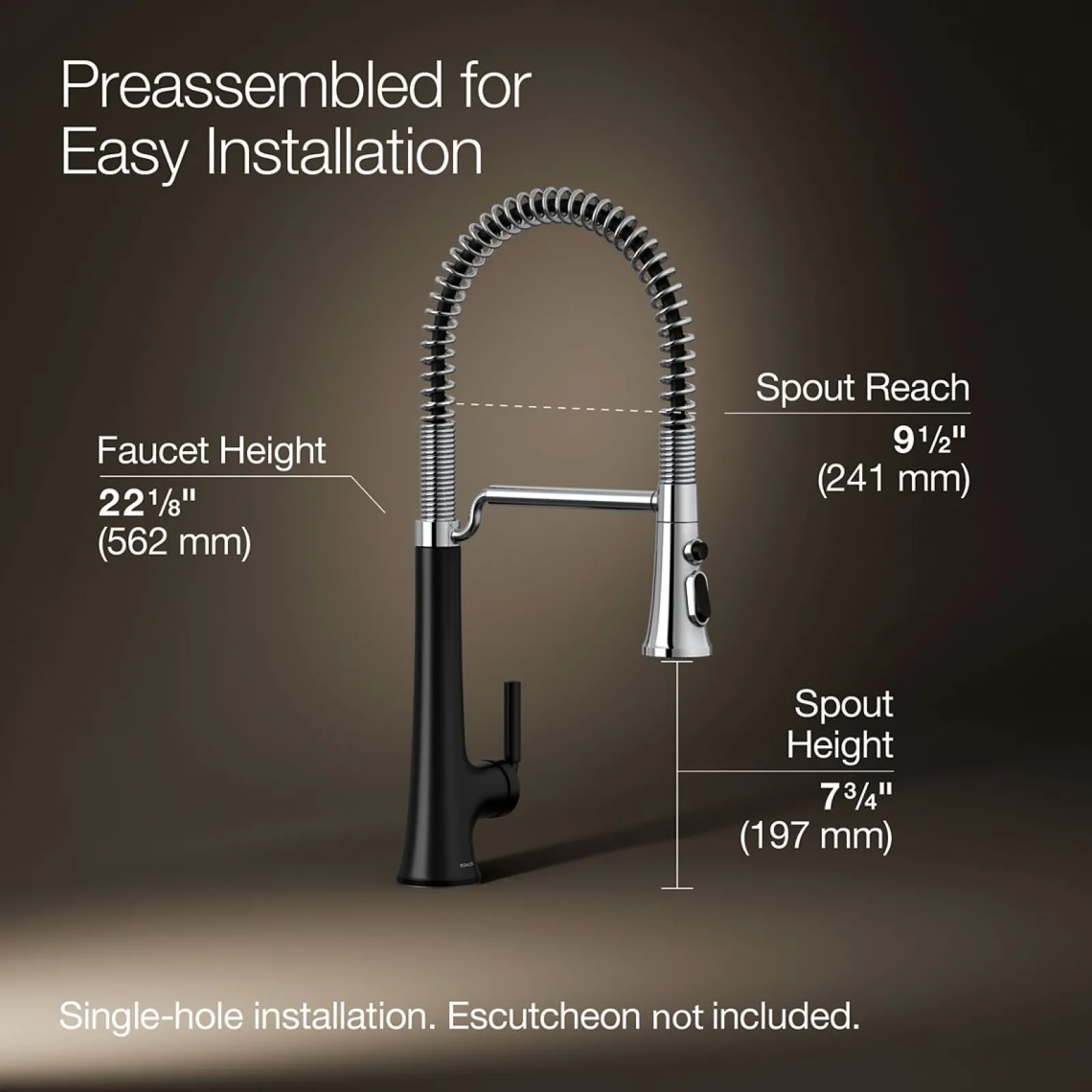 Semi-professional pull-down kitchen sink faucet with three-function sprayhead^Kohler Hot