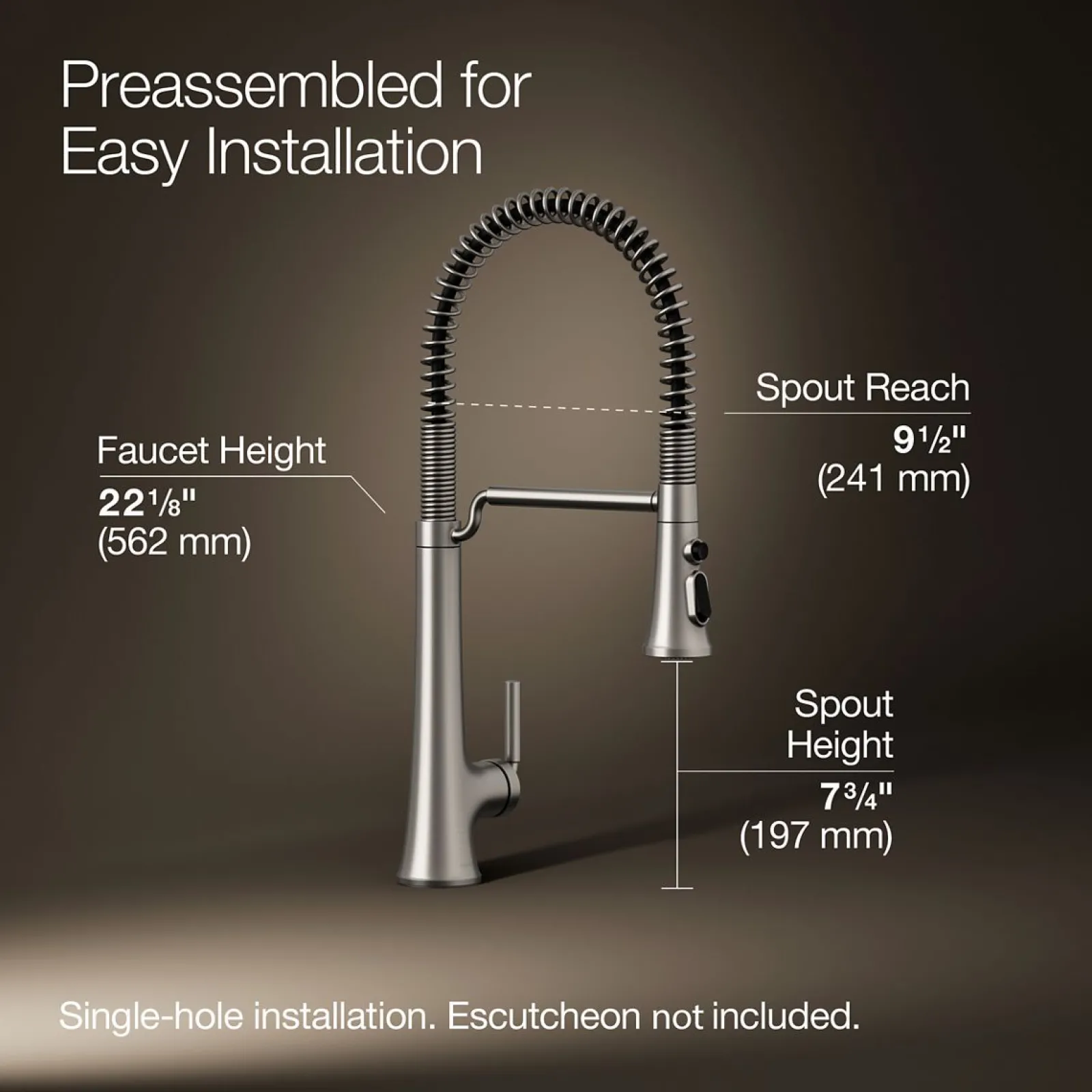 Semi-professional pull-down kitchen sink faucet with three-function sprayhead^Kohler Hot