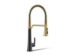 Semi-professional pull-down kitchen sink faucet with three-function sprayhead^Kohler Hot