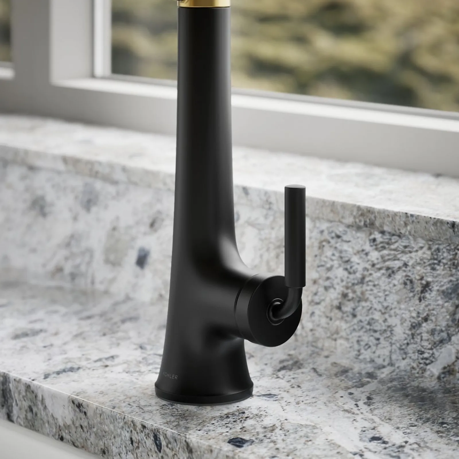 Semi-professional pull-down kitchen sink faucet with three-function sprayhead^Kohler Hot