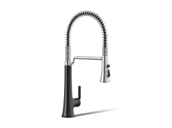 Semi-professional pull-down kitchen sink faucet with three-function sprayhead^Kohler Hot