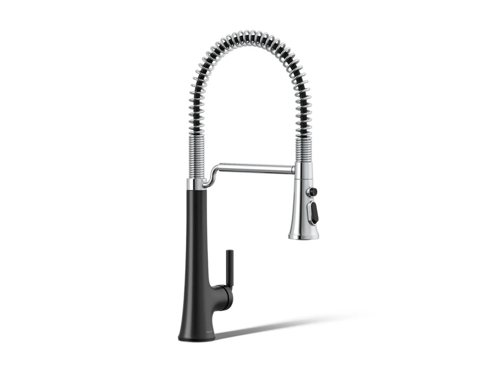 Semi-professional pull-down kitchen sink faucet with three-function sprayhead^Kohler Hot